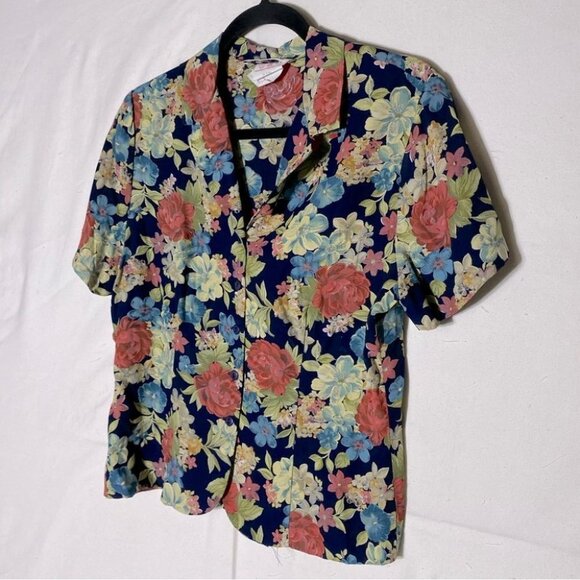 Vintage Braemar Floral Button Up Blouse L - Picture 2 of 11